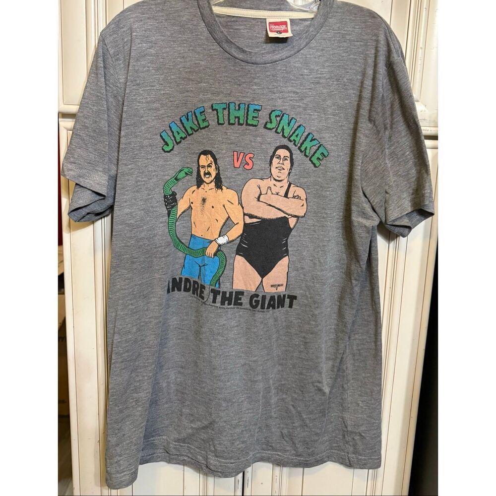 Homage Jake The Snake Roberts vs Andre The Giant Retro Wrestling T-Shirt Gray L